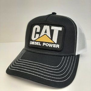 Cat Diesel Hat Embroidered Patch Black Mesh Snapback Low Profile Cap